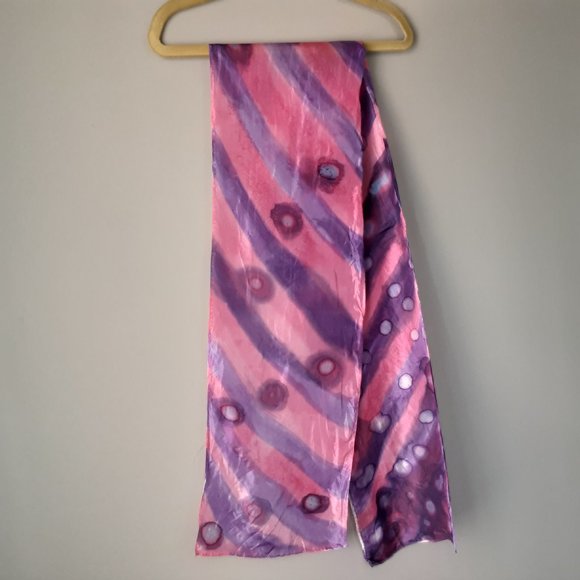 Hand rolled Silk Scarf, Purple & Pink Tie Dye Look - Picture 1 of 10